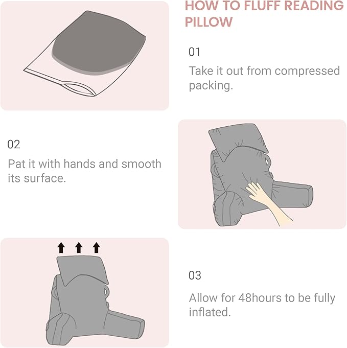 Unisakey Portable Reading Pillows with Headrest for Bed Sitting Up(Pink Oeko-Tex), Velvet Back Pillow with Arms & Pockets for Adults, Support Memory Foam Bed Pillow for Dorm/Reading/Watching/Gaming