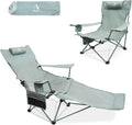 2-in-1 Reclining Camping Chair, Portable Folding Beach Lounge Chair with Footrest & Adjustable Backrest, Comfortable Lawn Chair for Adults Heavy Duty with Cup Holder for Outdoor Poolside Sports