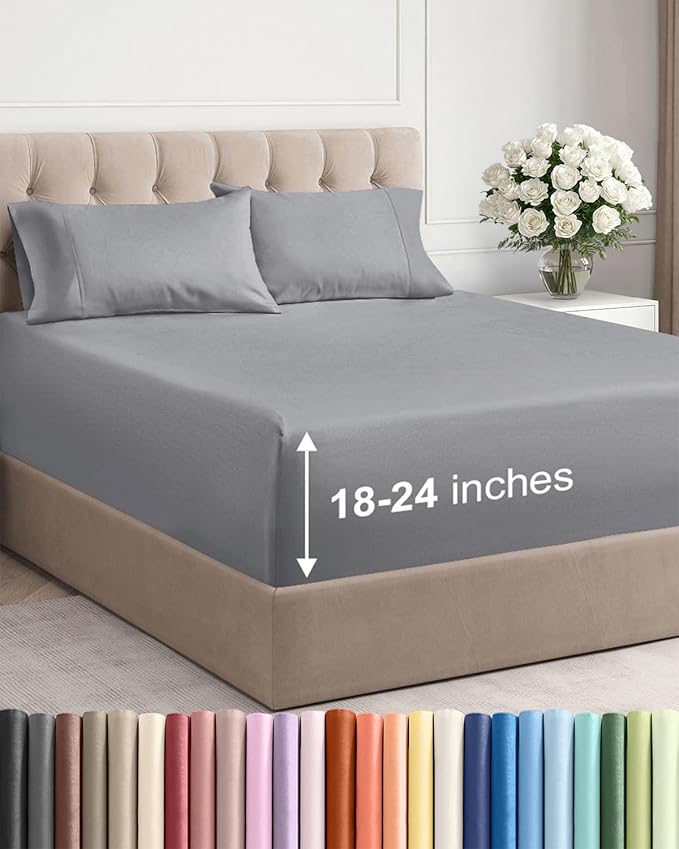 Extra Deep Pocket Full Sheets - 4 Piece Breathable & Cooling Bed Sheets - Hotel Luxury Bed Sheet Set - Soft, Wrinkle Free & Comfy - Easily Fits Extra Deep Mattresses - Deep Pocket Steel Blue Sheets
