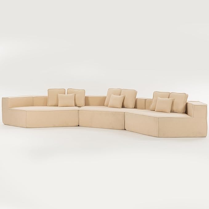 EPOFIT 181" Extra Large Modular Sectional Sofa, 3-Piece Couch with Teddy Fleece, Full-Foam Cushions and 9 Pillows, High-Density Foam Padding, All-Compressed Design – Beige
