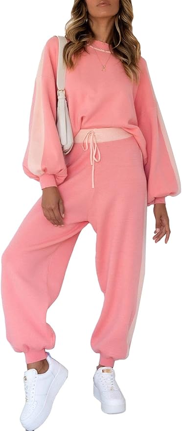 Viottiset Women's 2 Piece Outfits Sweatsuit Casual Knit Pullover Sweater Pajamas Lounge Set