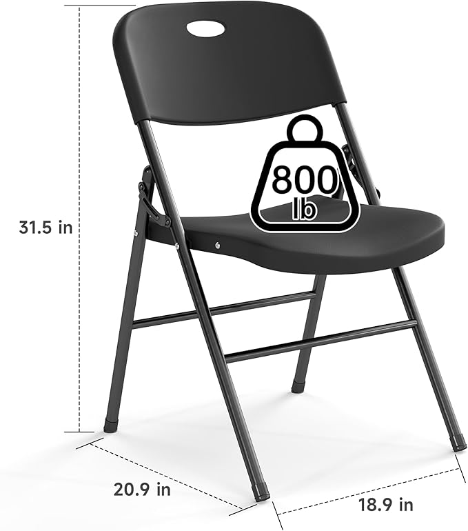 40 Pack Folding Chair, 800 Weight Limit Heavy Duty Plastic Folding Chair Portable Seating for Indoor Outdoor Events, Wedding, Party, Restaurant, Meeting Room Black