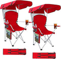 CozyBox Portable Folding Camping Chairs with Canopy Shade, Beach Chair for Adults, Durable Weather Resistant 600D Oxford Cloth, Camping Chair with Canopy for Outdoors [Red-2 Pack]