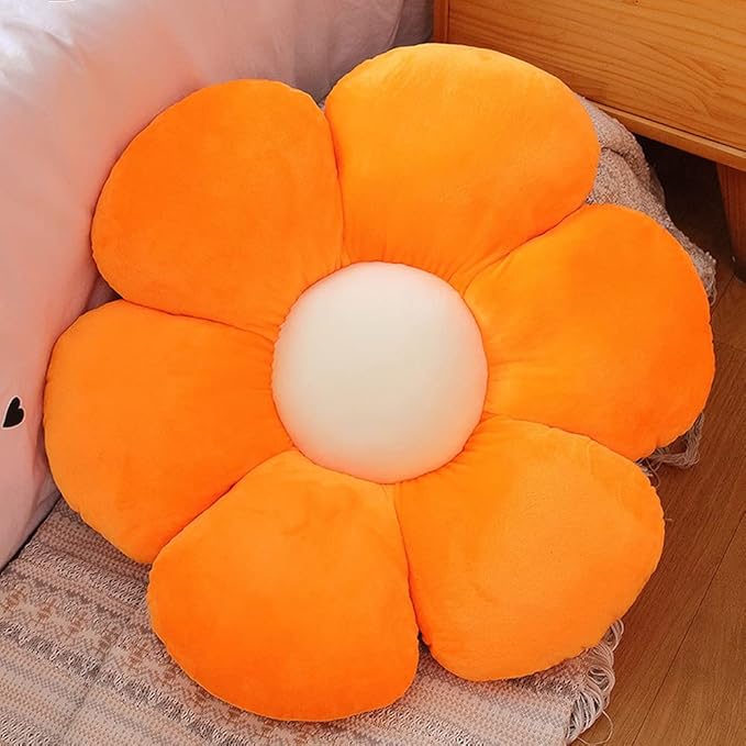 lannery Flower Plush Throw Pillows, Flower Floor Pillow Seating Cushion Toy for Reading, Room, Watching TV (19.7", Orange)
