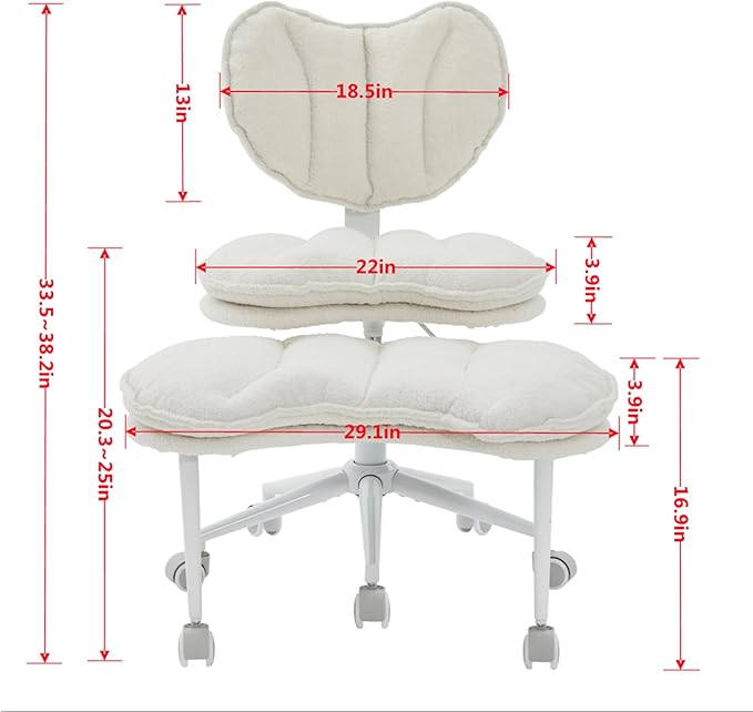 Cross Legged Chair with Footrest, Plus Size Criss Cross Office Chair with Memory Foam Cushion, Armless Swivel Desk Chair with Wheels, Cozy Active Sitting Chair for Home Office & Bedroom,Teddy Fleece