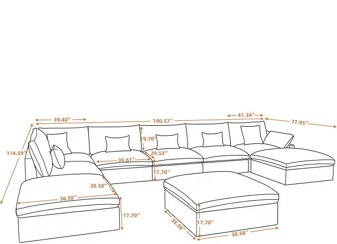 WJShome Cloud Couch for LivingRoom,190" U Shaped Modular Sectional Sofa with Ottoman,Down Filled 9 Seater Convertible Sleeper Sofa Bed Oversized Furniture Sets,Khaki