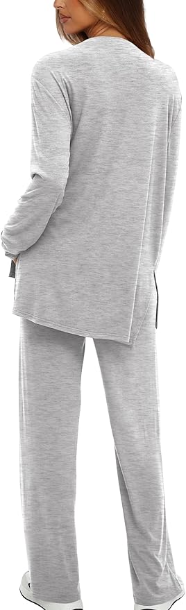 Darong Women's 2 Piece Lounge Set Casual Long Sleeve Crew Neck Tops Wide Leg Pants Travel Airport Outfit Matching Sets
