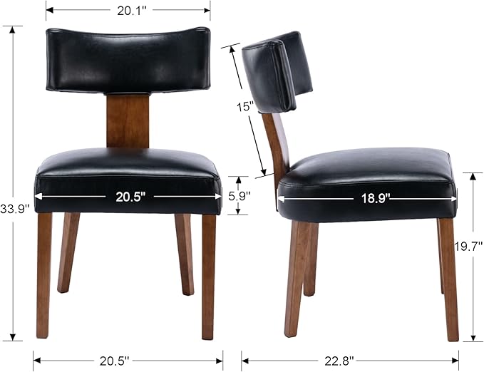 RIVOVA Set of 4 PU Leather Upholstered Side Chairs, Modern Kitchen Armless Parson Chairs Solid Wood Dining Chairs, Black