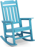 hOmeQomi Rocking Chair, All Weather Resistant Poly Lumber Outdoor Porch Rocker, Rocking Chairs for Outdoor, Indoor, Patio, Deck, Garden, Backyard, Load Bearing 380 lbs - Lake Blue