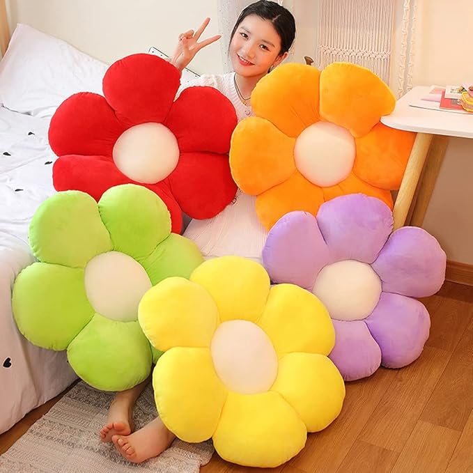 lannery Flower Plush Throw Pillows, Flower Floor Pillow Seating Cushion Toy for Reading, Room, Watching TV (19.7", red)