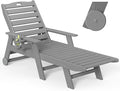 nalone Chaise Lounge Outdoor with 5-Position Adjustable Backrest, HDPE Lounge Chair for Outside Supports Up to 400 LBS, Pool Lounge Chairs for Patio Poolside Deck Beach Backyard (Grey)