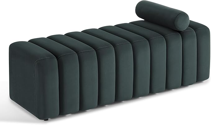 MCombo Waiting Room Benches, Guest Reception Lobby Chairs for Salon, Velvet Upholstered Ottoman for Bedroom Entryway 4698 (Dark Grey)