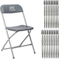 20 Pack Gary Plastic Folding Chair, Indoor Outdoor Portable Stackable Commercial Seat with Steel Frame 350lb. Capacity for Events Office Wedding Party Picnic Kitchen Dining