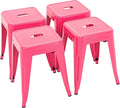 Brage Living 18 Inch Industrial Metal Stools Set of 4, Stackable Classroom Stools, Backless Metal Dining Chairs for Indoor Outdoor, Kitchen Short Stools (Hot Pink)