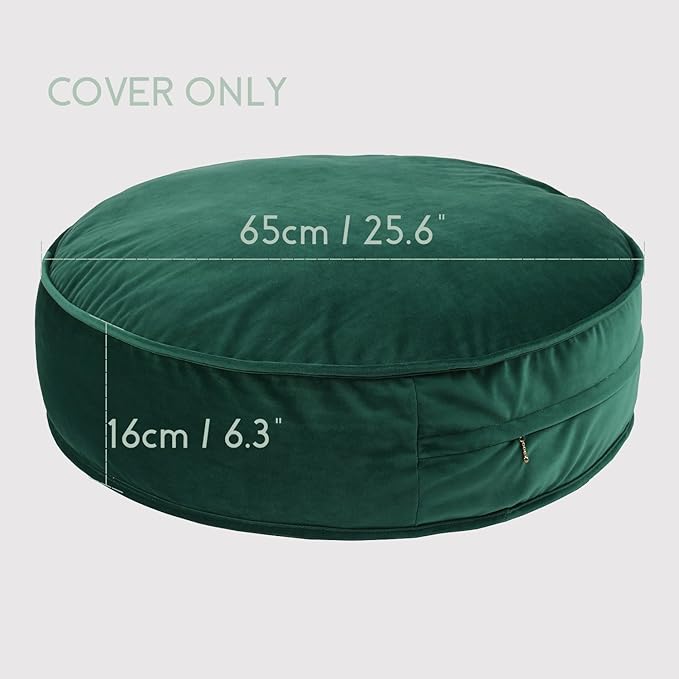 YIUOR Round Floor Pillow Cover Velvet Throw Seating Pouf Yoga Meditation Cushion Plush Case Reading Room Decor Cover Only (25.6IN, Green)