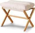 Ottoman Foot Rest- Bamboo Foldable Stool, Foot Stools Small Ottman with Upholstered & X Legs, Folding Stool for Makeup, Bedroom and Living Room (Large Beige)