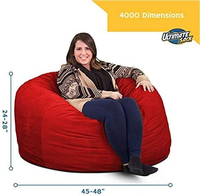 ULTIMATE SACK 4000 4-Foot Bean Bag Chair, Electric Blue Suede Cover – Oversized Foam Lounger, Floor Seat, Small Sofa, or Couch Bed for Living Area, Gaming Room, or Reading Lounge