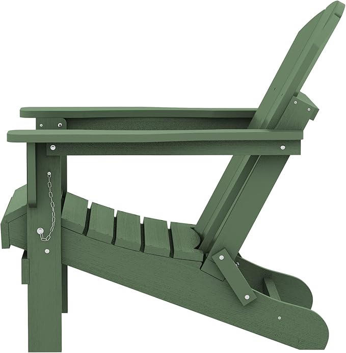 SERWALL Folding Adirondack Chair for Patio Garden, All-Weather Outdoors Chairs, Wooden Textured Fire Pit Chairs for Poolside, Backyard, Lawn - Army
