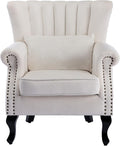 chairus Mid-Century Modern Accent Chair Comfy Single Sofa Chair Channel Back Armchair with Small Pillow for Living Roon Bedroom Club - Velvet, Cream