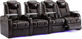 Weilianda Home Theater Seating Top Grain Leather Zero Gravity Recliner Chair Power Headrest Recline Movie Seat Gaming 7 Colors Mood Light Sofa with Tray Table USB Charge Row of 4 Loveseat Right Brown