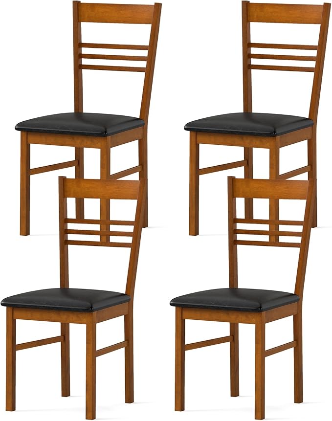 Giantex Wooden Dining Chairs Set of 4, Armless Kitchen Chairs w/Slat Backrest, Upholstered PU Seat, Rubber Wood Frame, Modern Dinette Furniture Set for Dining Room, Living Room