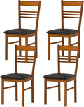 Giantex Wooden Dining Chairs Set of 4, Armless Kitchen Chairs w/Slat Backrest, Upholstered PU Seat, Rubber Wood Frame, Modern Dinette Furniture Set for Dining Room, Living Room