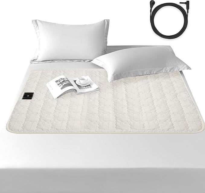 Grounding Mat for Bed 35"x50",Grounding Sheets Anti-Slip Mat, Grounding Blanket Soft Cotton & Silver Fiber, Grounded Mat for Enhance Sleep, Stress Relief (Cream)