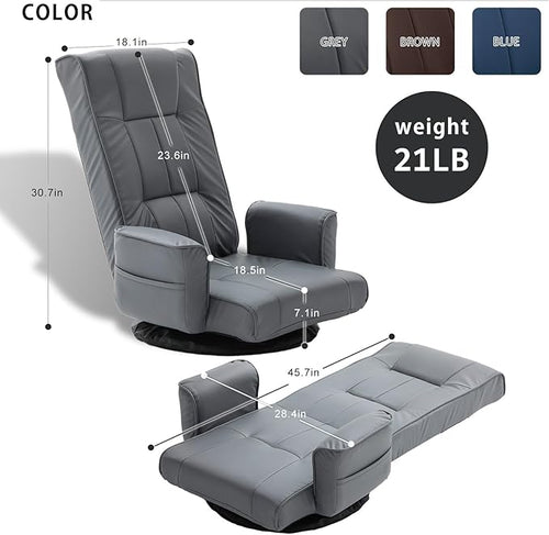 360 Degree Swivel Floor Chairs for Adults, Faux Leather Gaming Floor Chair with Back Support, 14 Angles Adjustable Comfortable Floor Lounge Chair Folding Video Game Chairs Office Bedroom
