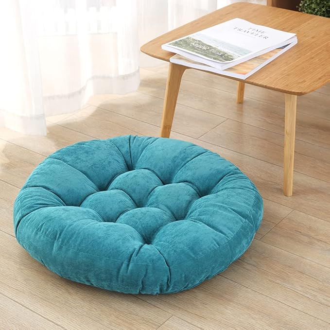 Round Floor Seat Pillows Cushions 22" x 22", Soft Thicken Yoga Meditation Cushion Pouf Tufted Corduroy Tatami Floor Pillow Reading Cushion Chair Pad Casual Seating for Adults & Kids, Turquoise