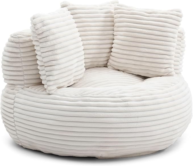 Bean Bag Chair, Corduroy Oversized Chair for Adults, Comfy Big Accent Sofa Lounge Floor Chair, Stuffed Bean Bag Couch for Gaming, Reading, Living Room, Bedroom, Beige