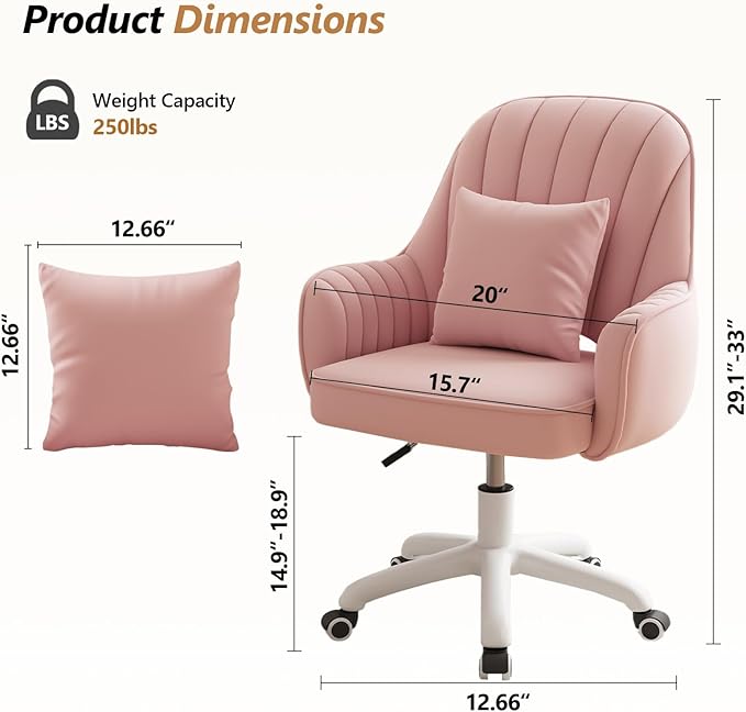 WXJHL Home Office Chair Velvet Vanity Chairs Cute Makeup Desk Chair with Wheels Mid Back Computer Chairs Height Adjustable Small Swivel Rolling Task Chair