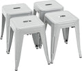 Brage Living 18 Inch Industrial Metal Stools Set of 4, Stackable Classroom Stools, Backless Metal Dining Chairs for Indoor Outdoor, Kitchen Short (Pearl Silver)