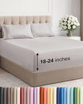 Extra Deep Pocket Cal King Sheets - 4 Piece Breathable & Cooling Bed Sheets - Hotel Luxury Sheet Set - Soft, Wrinkle Free & Comfy - Easily Fits Extra Deep Mattresses - Deep Pocket Light Grey Sheets