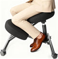 DENGTELI PU Leather Ergonomic Kneeling Chair, Adjustable Home and Office Stool with Thick Pads and Flexible Lockable Brake Wheels for Back Pain Relief(Black)