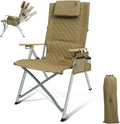 Aluminum Reclining Camping Chair, Heavy Duty Folding Lawn Chairs with 4-Stage Adjustable High Back for Adults, Compact Foldable Outdoor Patio Reclining Chair (Khaki, 1 Pack)