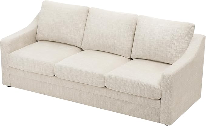 ACMEASE 83 Inches Chenille 3-Seat Sofa w/Comfortable Back Cushions, Modern Sofa w/Deep Seat Space, Upholstered 3 Seater Couch w/High Resiliency Foam for Living Room, Beige