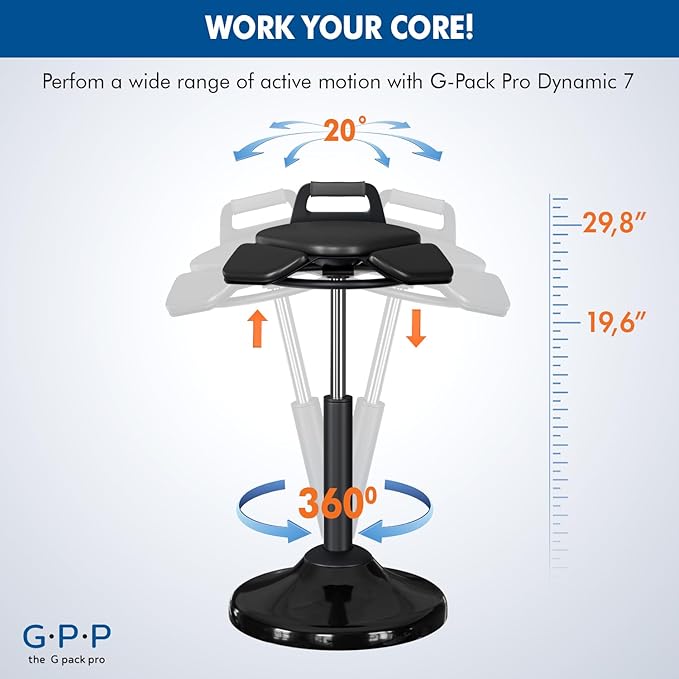 Standing Desk Chair – Ergonomic Comfortable Height Adjustable Active Stool - Swivel Sitting Balance Portable Chair - Encourage Good Posture (Black)