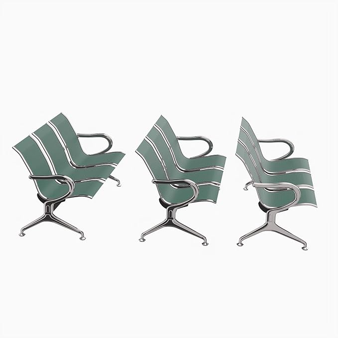 Kinfant 3-Seat Waiting Room Chair - Office Guest Reception Chairs with Ergonomic Backrests, Airport Waiting Bench with Armrests, Metal Waiting Furniture for Hospital, Bank (Dark Green, Set of 3)