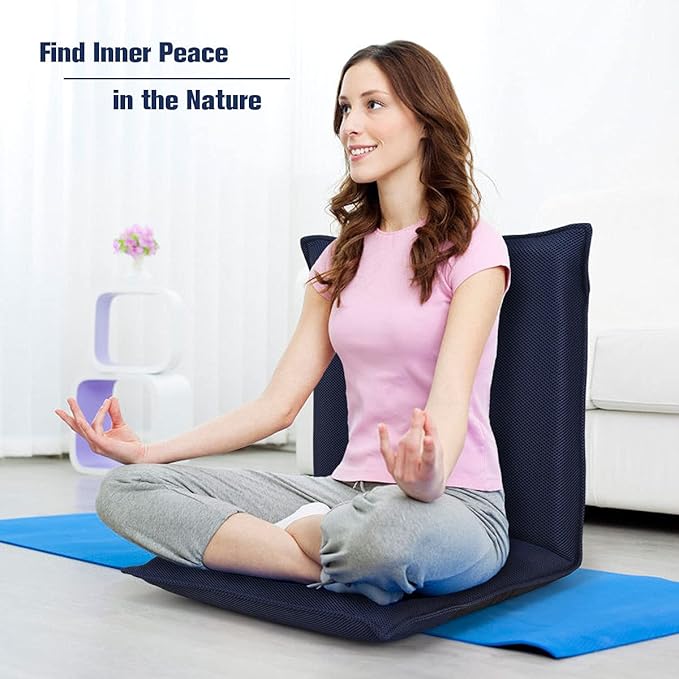 BestComfort Folding Floor Chair, 6-Position Adjustable Meditation Chair, Video Gaming Chair w/Back Support for Reading TV Watching, Portable Floor Seat Lounge Sofa Chair for Kids Teens Adult, Navy