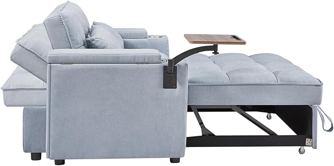 oaaktu 65''Convertible Sleeper Sofa Bed,3-in-1 Pull Out Couch Bed with 360 Degree rotatable Side Table and USB Ports for Living Room,RV (07 Light Grey)