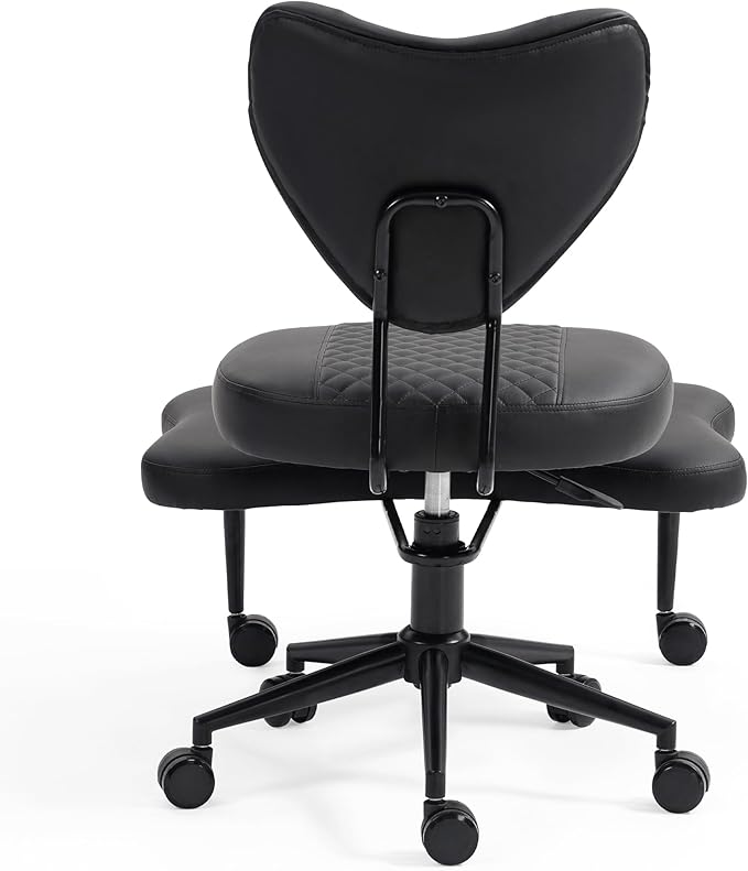 Meditation Chair with Lumbar Support, Ergonomic Floor Sitting Chair Adjustable Height, Cross Legged Chair for Office, Yoga & Mindfulness, Cushioned Seat with Wheels (Black)