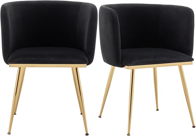 Canxkun Velvet Dining Chairs Set of 2, Barrel Dining Chairs with Gold Metal Legs, Modern Upholstered Dining Room Chair for Dining Room, Kitchen, Vanity (Black)