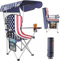 CozyBox Portable Folding Camping Chairs with Canopy Shade, Beach Chair for Adults, Durable Weather Resistant 600D Oxford Cloth, Camping Chair with Canopy for Outdoors [Flag]