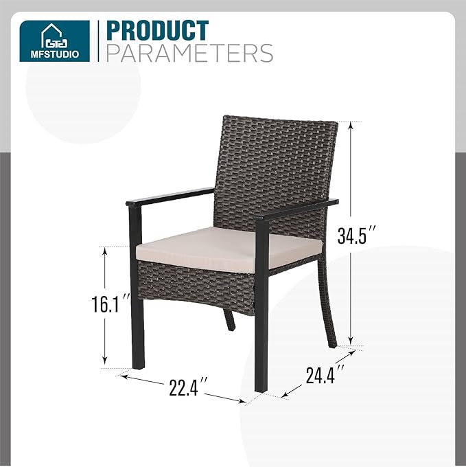 MFSTUDIO Wicker Patio Chairs Set of 4, Outdoor Furniture Dining Chairs, Extra-Wide Patio Chair Set with Zipper Cushions, Rattan Outdoor Chair Sets of 4, Deck, Porch