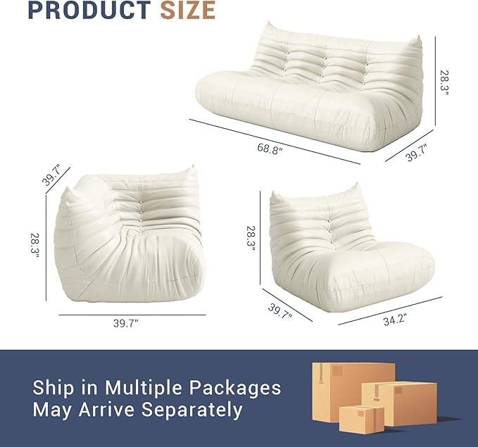 Fireside Chair Lazy Floor Sofa Set, Cozy Memory Foam Bean Bag Chairs, Faux Leather Giant Bean Bag Chair Sofa, Armless Foam Couch Lounger Tatami Recliner for Living Room Bedroom Dorm Office