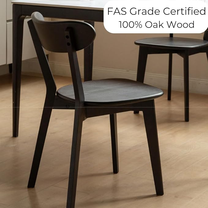 Hymus 100% Solid Oak Wood Dining Room Chairs - Practical Kitchen Chairs for Dining Room, Kitchen, Living Room (4, Black)