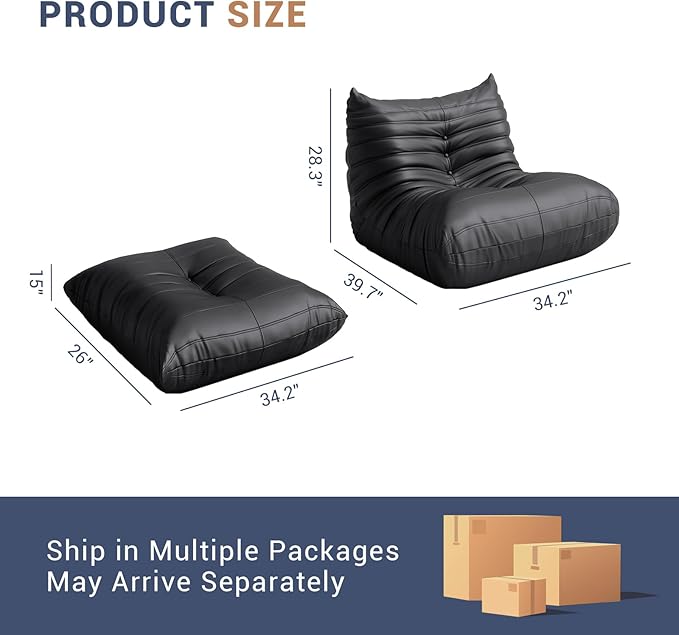 Fireside Chair Lazy Floor Sofa Set, Cozy Memory Foam Bean Bag Chairs, Faux Leather Giant Bean Bag Chair Sofa, Armless Foam Couch Lounger Tatami Recliner for Living Room Bedroom Dorm Office