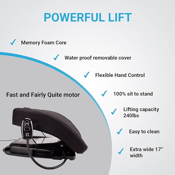 Premium Electric Lifting Cushion v2 by SeatBoost. Powerful Motor to Assist in Standing - Chair Lift Device – Easy Setup, Simple to Use - Power Seat for 100% Sit-to-Stand Lift Supports up to 240 lbs