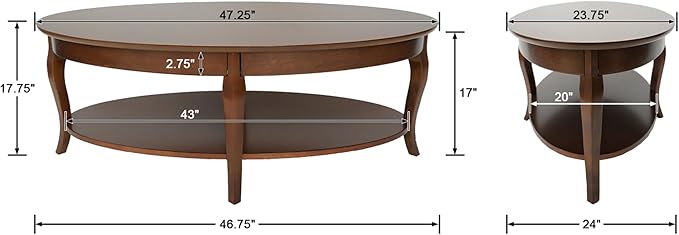 LZAREAL Coffee Table with Storage Oval Solid Wood Coffee Table Antique Farmhosue Living Room Table Rustic Center Table for Living Room Guest Room Reception Room Waiting Room, Brown Walnut Color