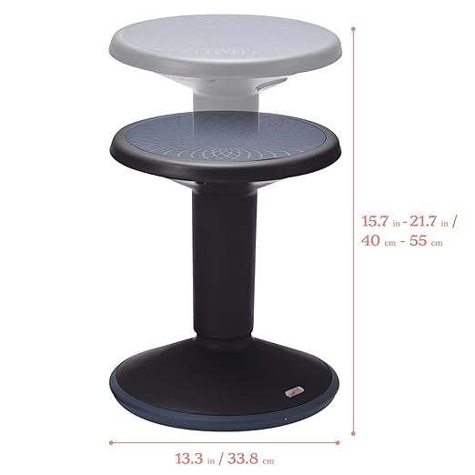 ECR4Kids SitWell Wobble Stool, Adjustable Height, Active Seating, Black